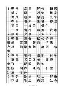 三年級(jí)語(yǔ)文下冊(cè)詞語(yǔ)表(田字格)
