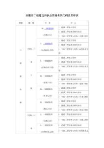 安徽省二級建造師執業資格考試代碼及名稱表