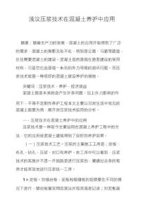 浅议压浆技术在混凝土养护中应用