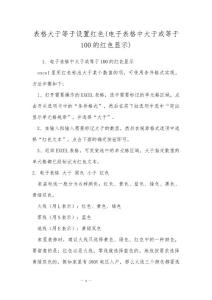 表格大于等于设置红色(电子表格中大于或等于100的红色显示)