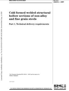 BS EN 10219-1-1997 COLD FORMED WELDED STRUCTURAL SECTIONS OF NON-ALLOY AND FINE GRAIN STEELS. TECHNICAL DELIVERY REQUIREMENTS