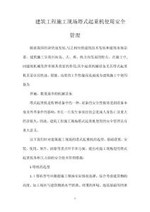 建筑工程施工現(xiàn)場塔式起重機使用安全管理