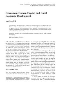 Discussion Human Capital and Rural Economic Development