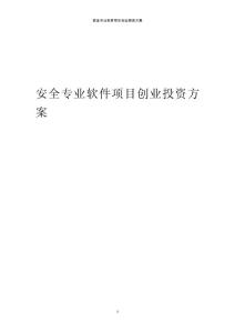 2024年安全專業軟件項目創業投資方案