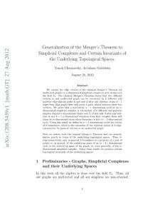 Generalization of the Menger´s Theorem to Simplicial Complexes and Certain Invariants of the Underlying Topological Spaces