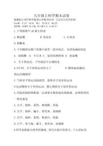 (完整word版)浙教版九年級上科學期末試卷及答案