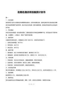 名烟名酒店项目融资计划书