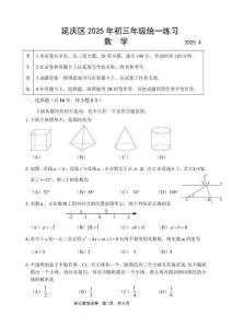 初中数学：2025北京延庆初三一模数学试卷（含答案)