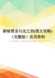 新暗黑龙与光之剑(图文攻略)(完整版)实用资料