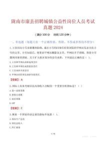 陇南市康县招聘城镇公益性岗位人员考试真题2024