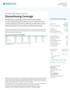 【巴克莱-2025研究报告】国际分销服务公司（IDSI）：停止覆盖