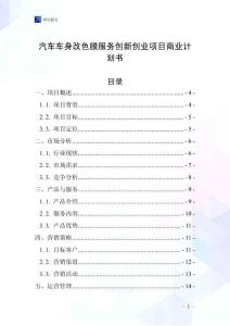 汽車(chē)車(chē)身改色膜服務(wù)創(chuàng)新創(chuàng)業(yè)項(xiàng)目商業(yè)計(jì)劃書(shū)