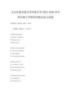文山壯族苗族自治州某小學2025-2026學年四年級下學期英語期末復習試卷