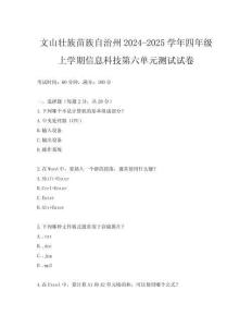 文山壯族苗族自治州2024-2025學年四年級上學期信息科技第六單元測試試卷