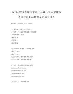 2024-2025學年西寧市水井巷小學六年級下學期信息科技第四單元復習試卷