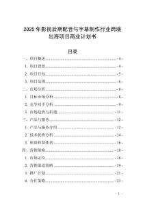2025年影視后期配音與字幕制作行業(yè)跨境出海項目商業(yè)計劃書