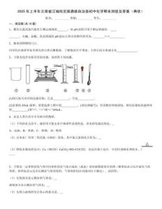 2025年上半年云南省江城哈尼族彝族自治縣初中化學期末測驗及答案（典優）