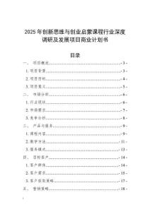 2025年創(chuàng)新思維與創(chuàng)業(yè)啟蒙課程行業(yè)深度調研及發(fā)展項目商業(yè)計劃書