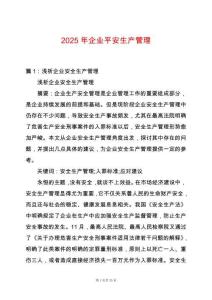 2025年企業(yè)平安生產(chǎn)管理