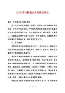 2025年中醫重點專科建設總結