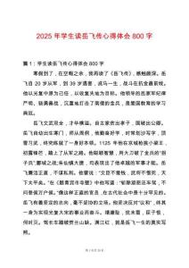 2025年學生讀岳飛傳心得體會800字