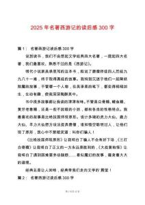 2025年名著西游記的讀后感300字