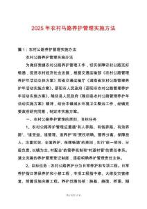 2025年農村馬路養護管理實施方法