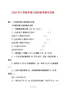 2025年小學(xué)數(shù)學(xué)第六冊的數(shù)學(xué)期末試卷