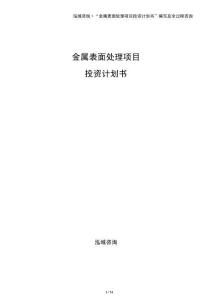 金屬表面處理項目投資計劃書