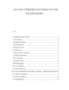 2025-2030中國虛擬現實內容開發現狀與用戶體驗及商業模式創新報告