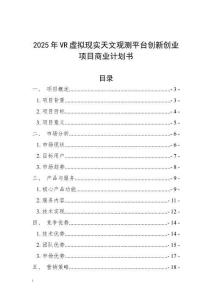 2025年VR虛擬現(xiàn)實(shí)天文觀測(cè)平臺(tái)創(chuàng)新創(chuàng)業(yè)項(xiàng)目商業(yè)計(jì)劃書
