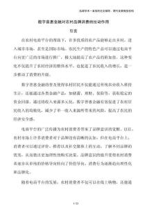 數字普惠金融對農村品牌消費的拉動作用