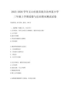 2025-2026學年文山壯族苗族自治州某小學三年級上學期道德與法治期末測試試卷