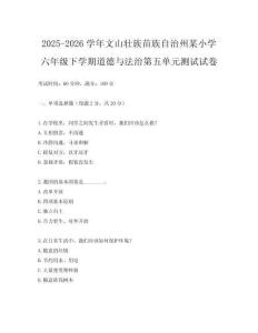 2025-2026學年文山壯族苗族自治州某小學六年級下學期道德與法治第五單元測試試卷