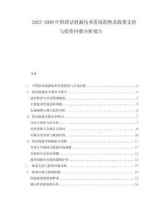 2025-2030中國清潔能源技術發展趨勢及政策支持與投資回報分析報告
