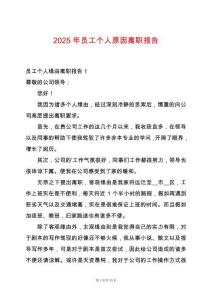 2025年員工個人原因離職報告