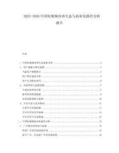 2025-2030中國短視頻內(nèi)容生態(tài)與商業(yè)化路徑分析報告