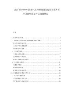 2025至2030中國油氣壓力控制設備行業市場占有率及投資前景評估規劃報告