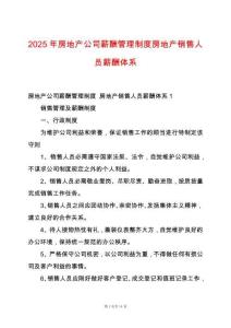 2025年房地產公司薪酬管理制度房地產銷售人員薪酬體系