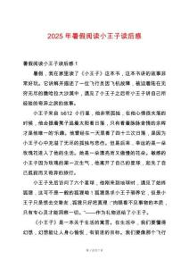 2025年暑假閱讀小王子讀后感