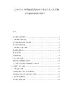 2025-2030中國物流貨運行業市場運營模式供需解析及投資規劃研究報告