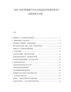 2025-2030新能源汽車動力電池技術發展趨勢及產業投資機會分析