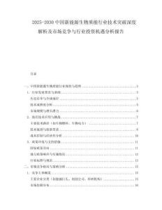 2025-2030中國新能源生物質能行業技術突破深度解析及市場競爭與行業投資機遇分析報告