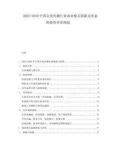 2025-2030中國文化傳播行業商業模式創新競爭態勢投資評估規劃