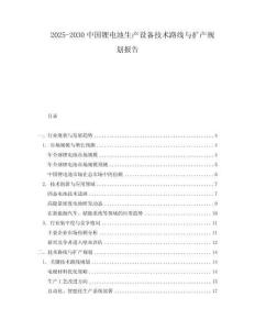 2025-2030中國鋰電池生產設備技術路線與擴產規劃報告