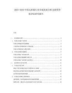 2025-2030中國太陽能行業市場發展分析及投資價值評估研究報告