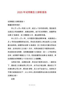 2025年試用期員工辭職報告