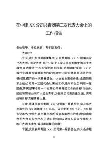 在公司共青团第二次代表大会上的工作报告