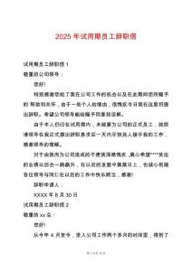 2025年試用期員工辭職信