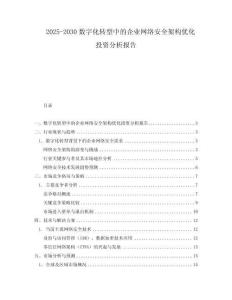 2025-2030數(shù)字化轉型中的企業(yè)網絡安全架構優(yōu)化投資分析報告